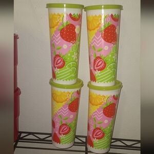 Tupperware Fruit Pattern Tumbler Set in Pink, Red, Green, Yellow